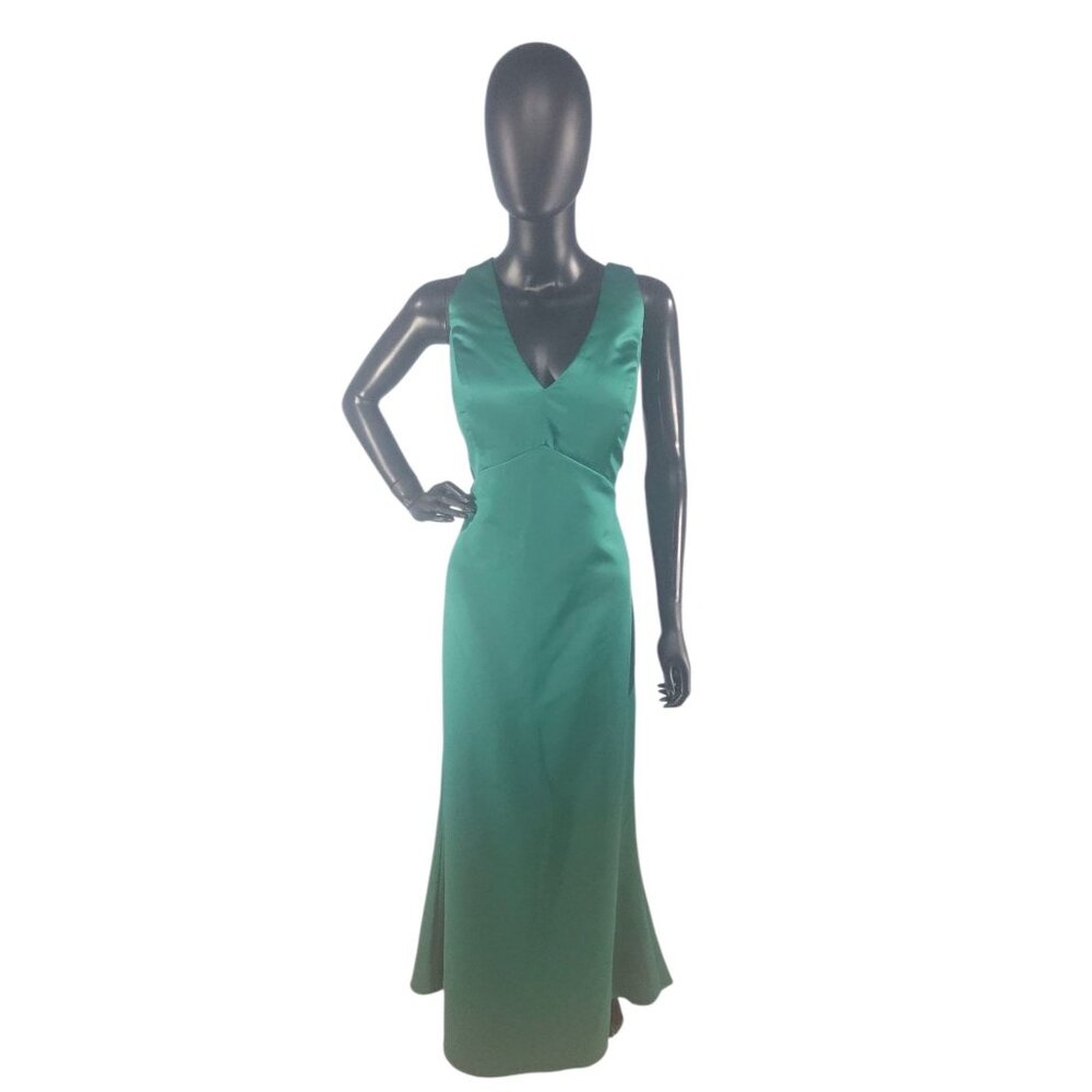NWOT Emerald Satin V-Neck Fit/Flare Formal Dress - Da Vinci